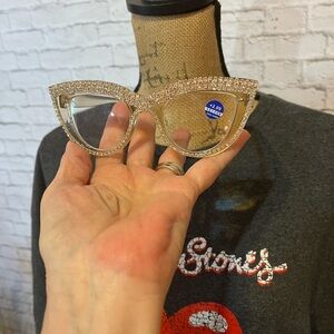 Ladies cat eye clear rhinestone readers 2.00 power